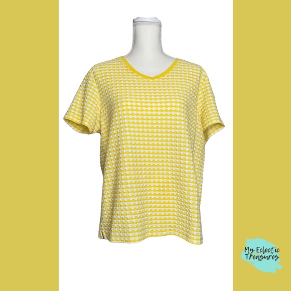 Kim Rogers Yellow & White Geometric Print Top – Size Large - Picture 1 of 9